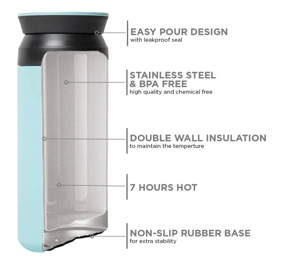 Runbott Cafe 350ml reusable Coffee Flask - Sky