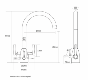 Vapor 3 way tap dimensions